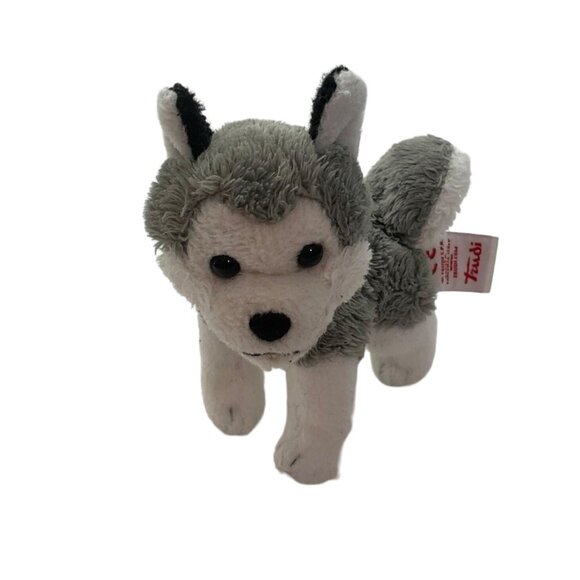 Trudi Wolf Husky Mini Stuffed animal Plush Toy Gray and white Black Eye Realisti - Picture 1 of 11